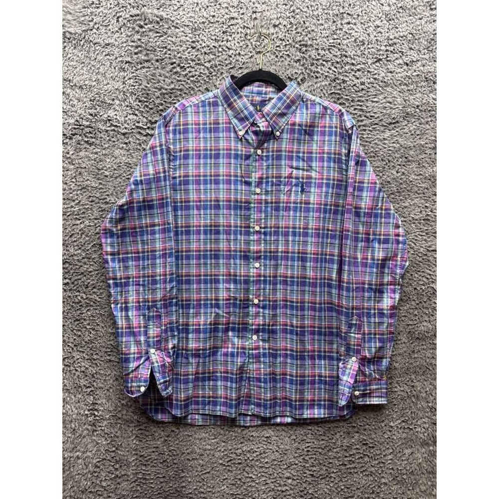 Ralph Lauren Embroidered Plaid Button-Up Long Sleeve Shirt Multicolor Men Size L